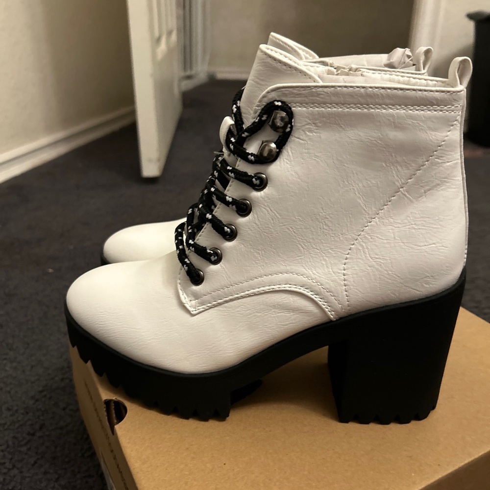 White Lace-Up Ankle Boots
